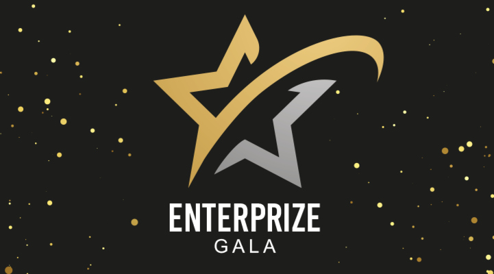 Logotyp för Enterprize-gala, guld och silver